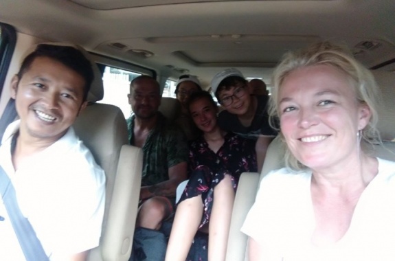 Inside Minivan to Angkor Wat temple